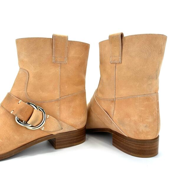 Frye Ricki Ring Strap Vintage Tan Moto Boot Sz 8.5 Leather Block Heel Bootie New - Picture 12 of 15